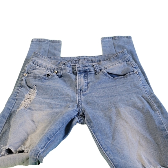 Final Price -Light Blue Distressed Low Rise Jeans - BamBoo Size 3/4 - Picture 3 of 11